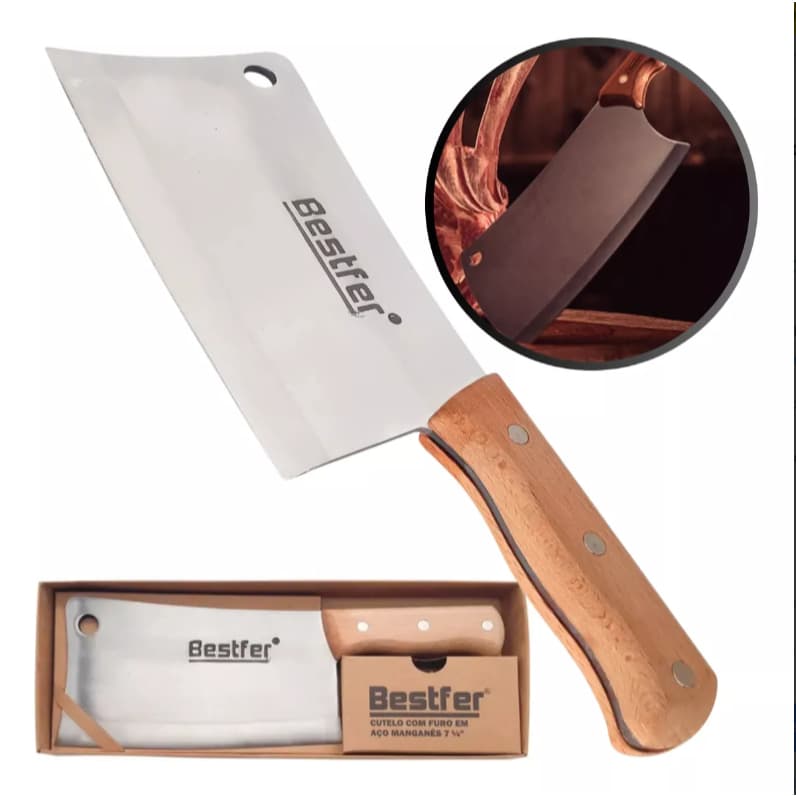Cutelo Bestfer 8” Aço Manganês Faca Profissional Cozinha