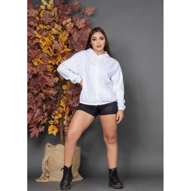 CORTA VENTO FEMENINO PREMIUM TECIDO TACTEL/ JAQUETA BÁSICA COM TOCA/ ESPORTIVO/ AR LIVRE/ CASUAL