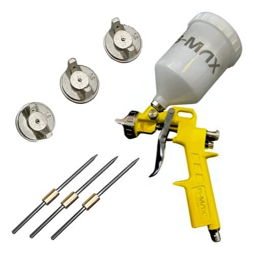 Maquina de Pintura Pistola Hvlp Profissional Automotiva Gravidade mais 3 Bicos Bojão 600ml