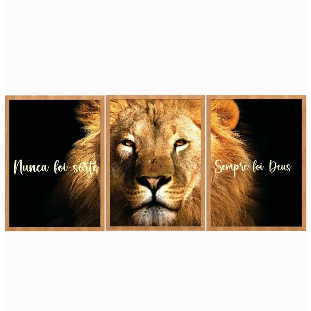 Trio de quadros decorativo  com moldura 43x63 Resinado de Leão Nunca foi sorte sempre foi Deus.  Decoração/quarto/sal