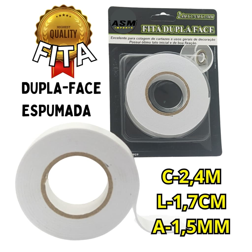 Fita Dupla face Espumada Modelo de Espuma com Super Cola Fita de 2,4metros dupla face branca top