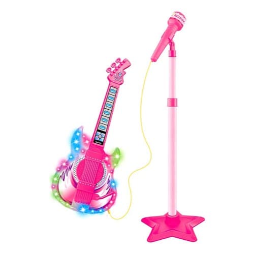Guitarra com Microfone e Pedestal Infantil Rock Show Rosa
