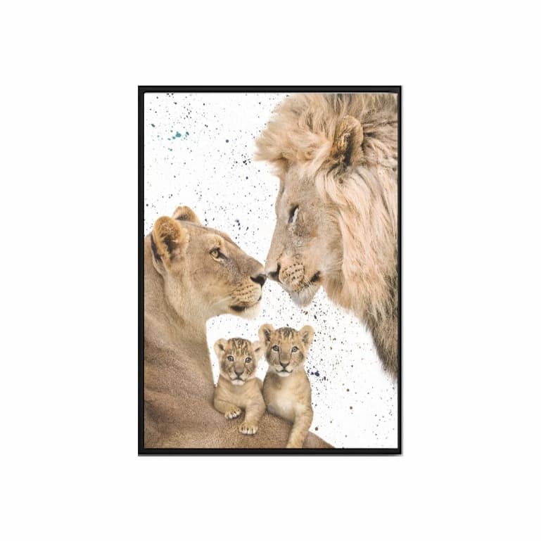 Quadro decorativo para sala Familia leão resinado com moldura 53x73 decoração\sala\quarto\familia\leão