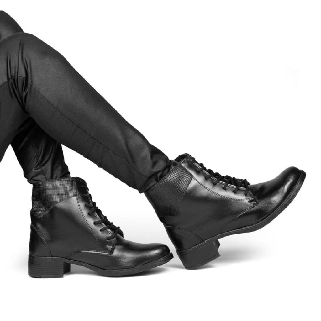 Bota Coturno Feminina Casual Cano Médio Cadarço Couro Salto Baixo