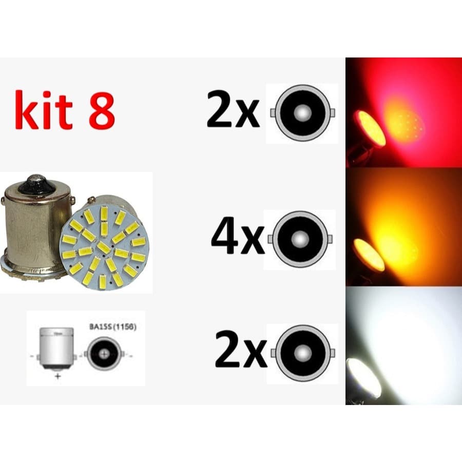 Kit 8 Lampadas 22 Led traseira freio lanterna seta re automotivo P21w 1156 12v Led de carro