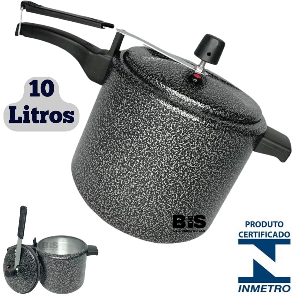 Panela De Pressão 10 Litros Testada e Certificada Pelo Inmetro Ótima Pressão 10L Preta Craqueada
