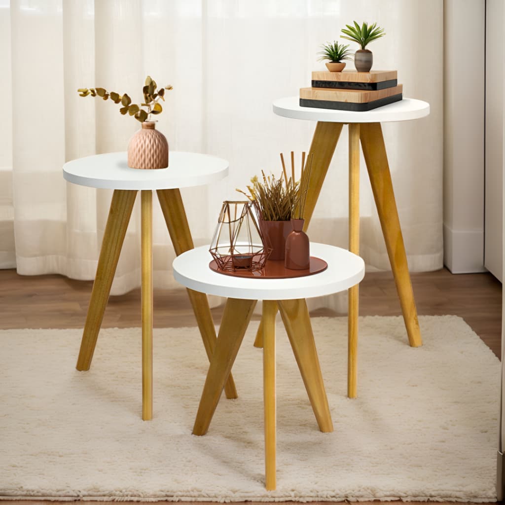 Jogo de Mesinha Lateral Redonda, Sala, Pé Palito, Mesa de Cabeceira, Centro, Canto PROMOÇÃO