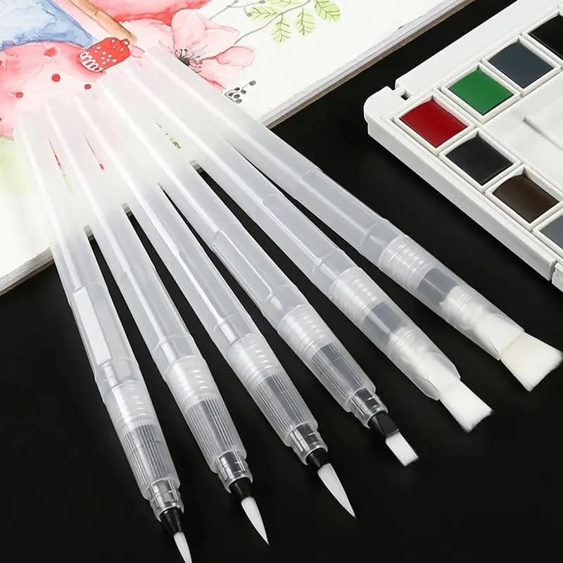 Kit 06 Pincel Caneta Aquarela Com Reservatório De Água Caligrafia Arte Cerdas Finas YINS PAPER