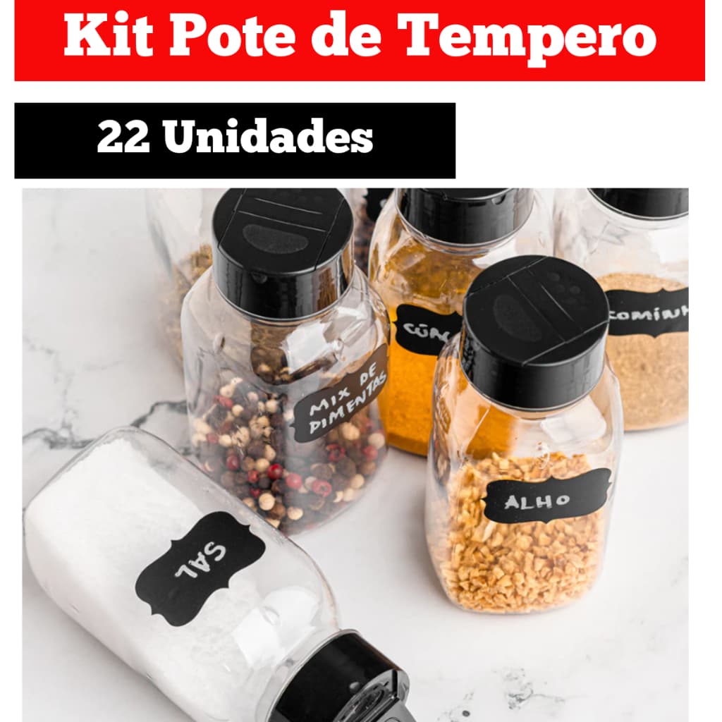 Pote de Temperos Condimentos Cozinha Alimentos Kit 16 200ml Tampa Dosadora Dupla Qualidade Premium