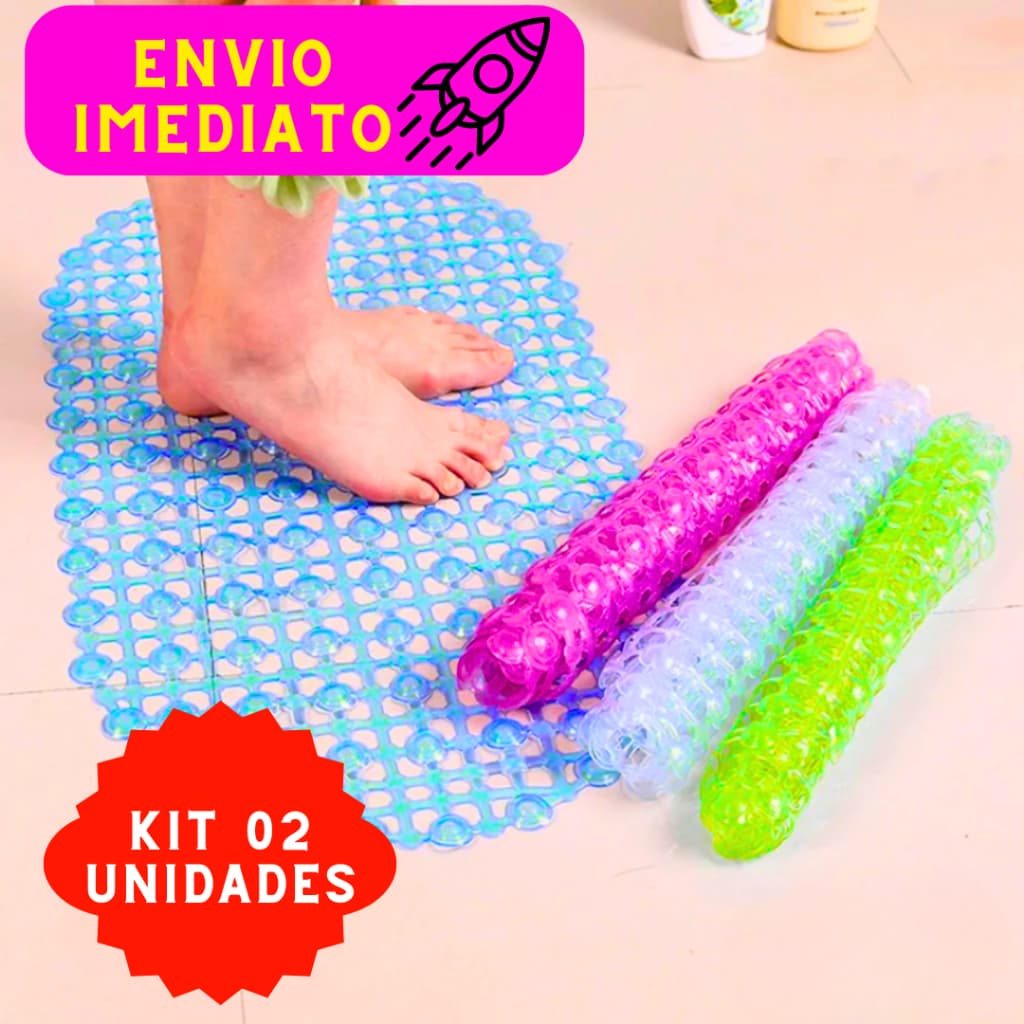 Kit 02 Tapetes de Box Antiderrapante Com Ventosa Banheiro Oval Com Bolinhas para Massagear