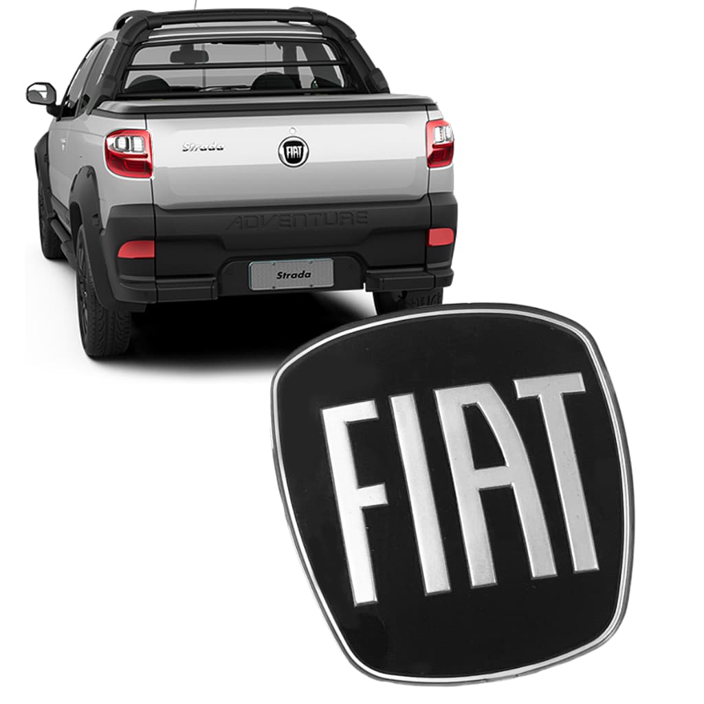 Emblema Miolo Acrílico Logo Tampa Traseira Caçamba Fiat Strada 2013 a 20 Cor Preta Modelo Original
