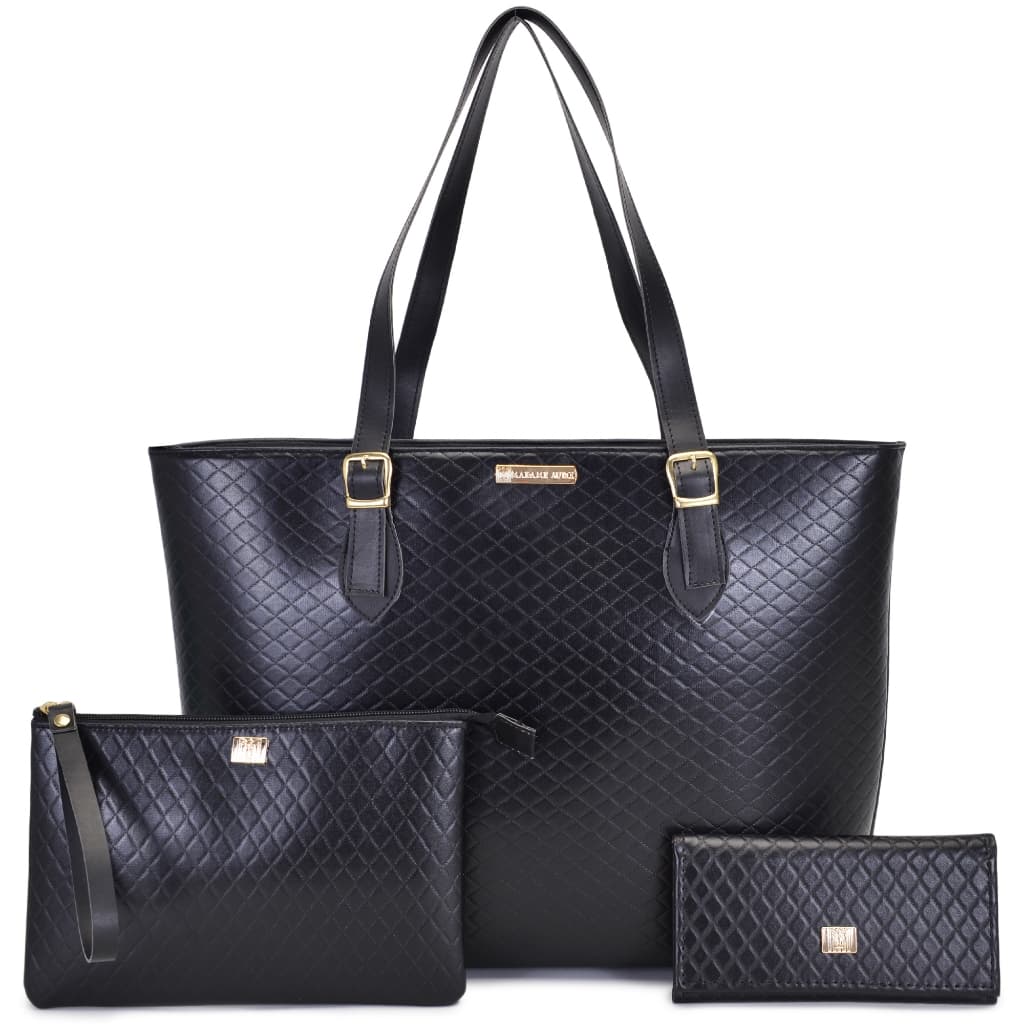 Bolsa Feminina Grande Shopper Casual + Carteira + Necessaire Elegante