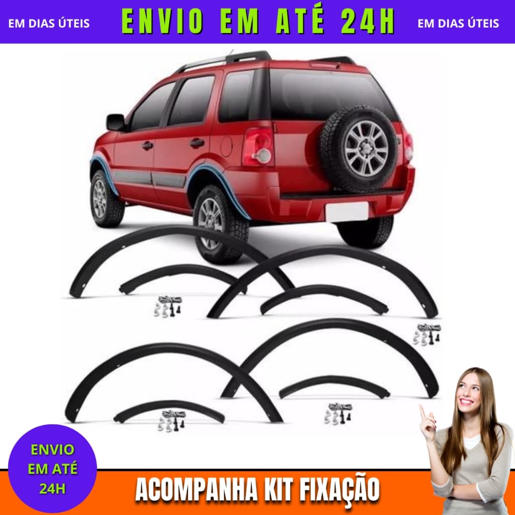 Kit Moldura Jogo Paralama Ecosport 2002 2003 2004 2005 2006 2007 2008  2009 2010 2011 2012 Completo + Kit Fixação