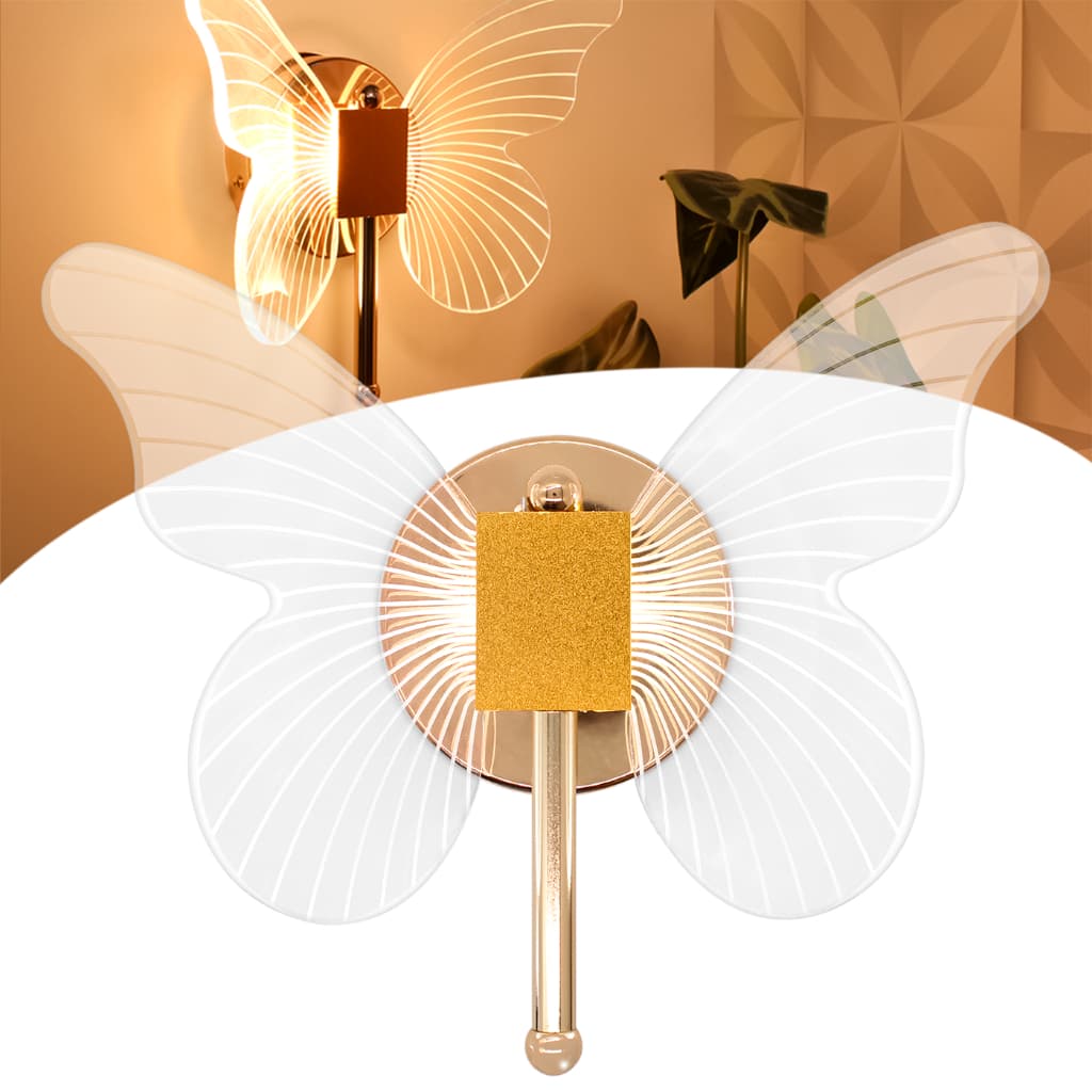 Luminária Arandela Dourada Borboleta De Parede Led 3 Cores Ar1122