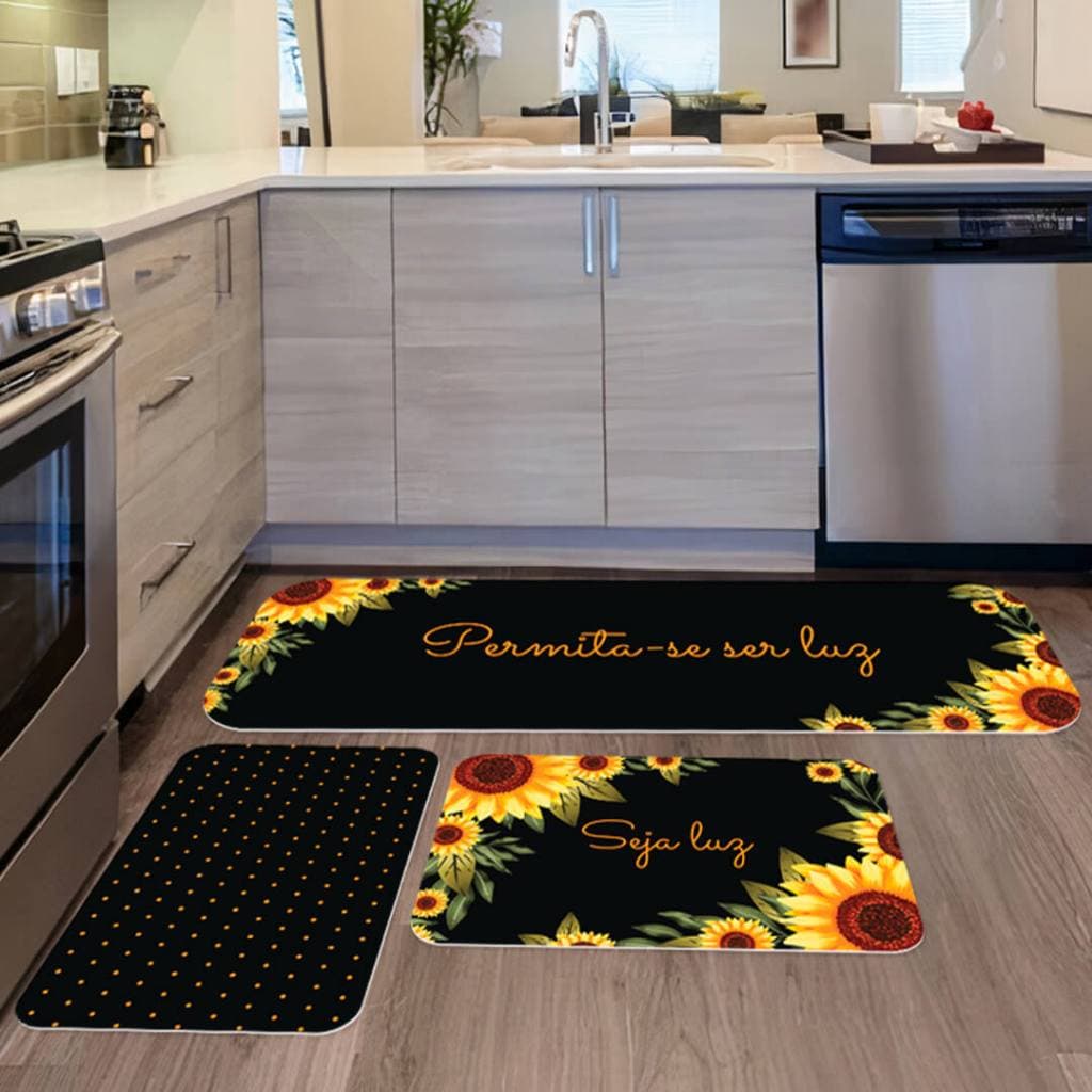 Kit com 3 Tapetes para Cozinha Decorativos Exclusivo Girassóis
