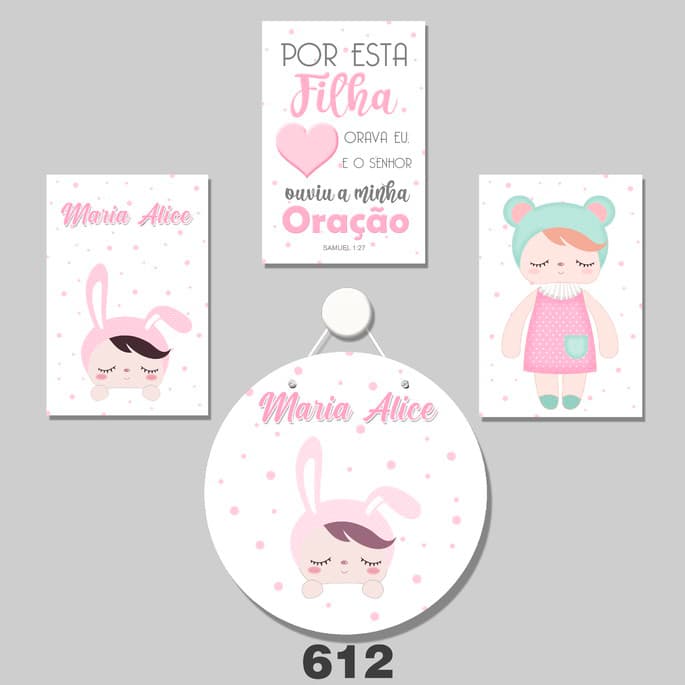 Kit Bebê Quadros Decorativos  Criança  Porta de Maternidade  Menina Coelho Bebê Por Esta Filhava