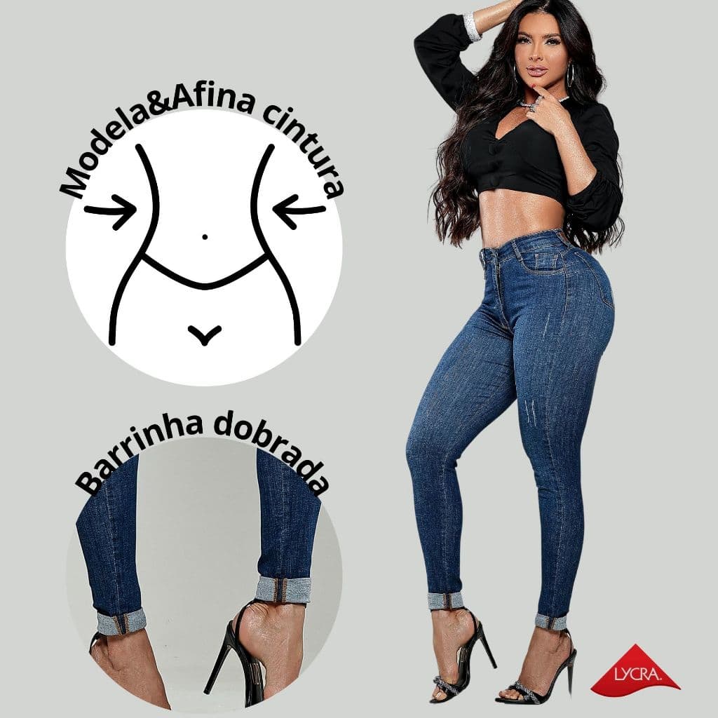 Calça Jeans Feminina Cropped Modela Bumbum Lycra Modeladora Afina Cintura
