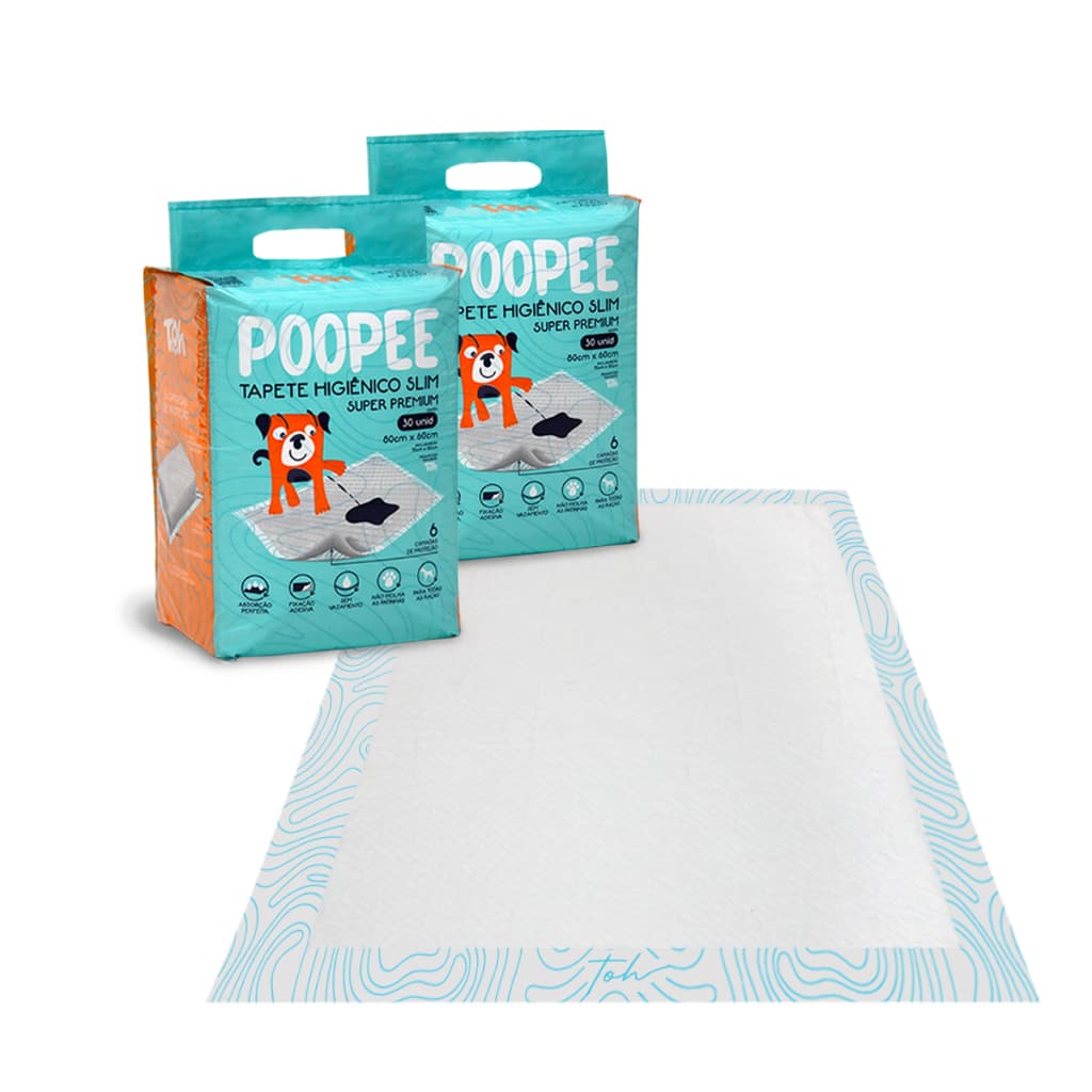 Kit 2 Tapete Higiênico Slim Grande 80X60cm Premium Toh 30 Unidades Poopee
