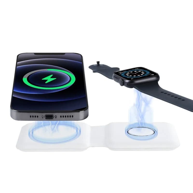 Carregador Sem Fio Indução 2 por 1 Dobravel Celular Relógio Smartwatch Portátil