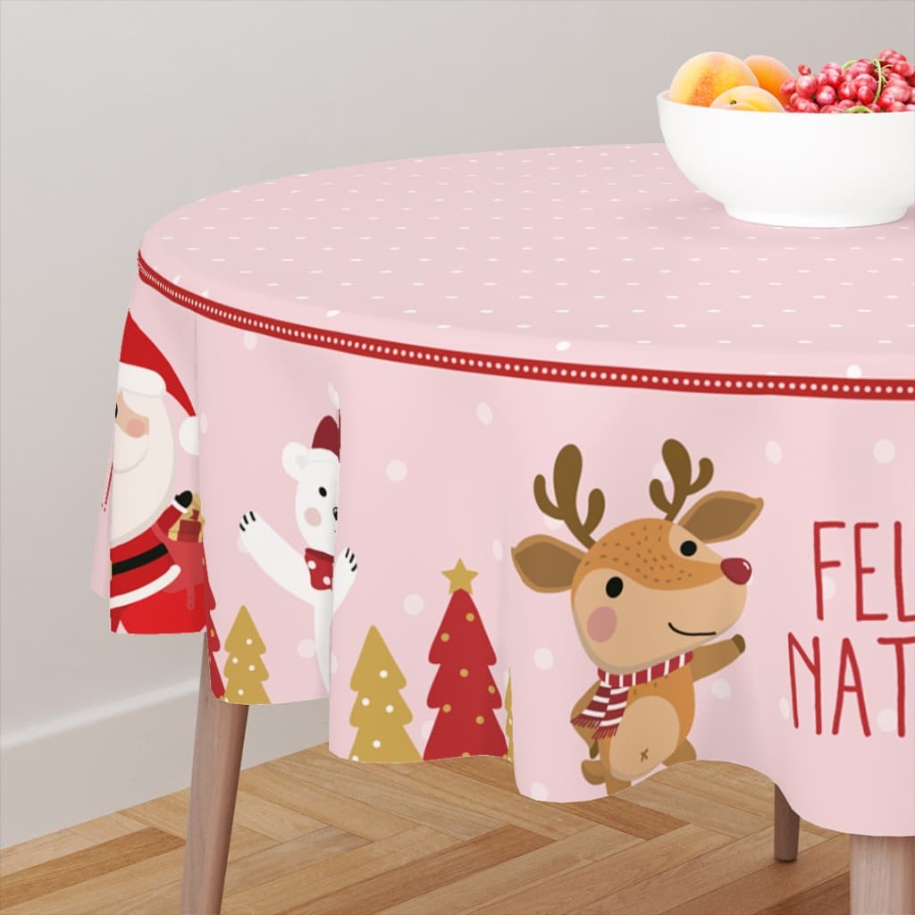 Toalha de Mesa Redonda Natalina para 4 Lugares Decoração Feliz Natal Decoração Elegante