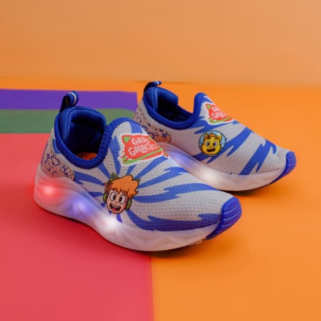Tênis Infantil Menino Com Luz e Led Kidy Light Fun Gato Galáctico Azul