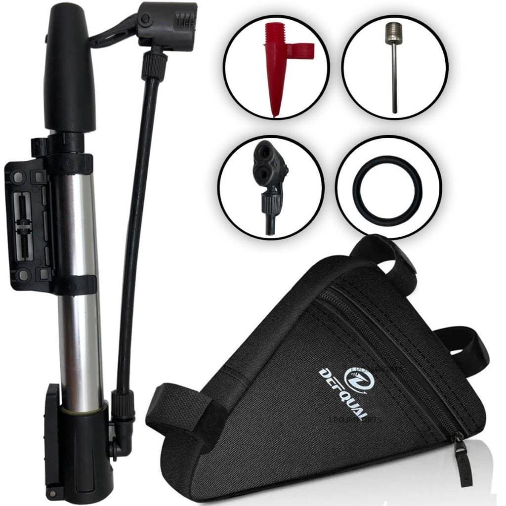 Kit Bomba De Alumínio Encher Bola Pneu Bike + Bolsa Quadro Triangular Bicicleta Bag Ciclismo