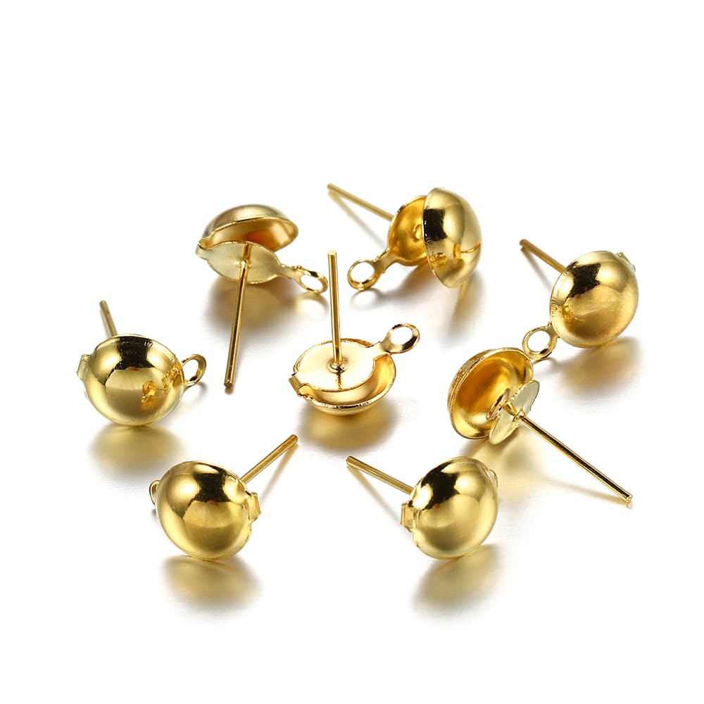 base brinco meia bola - prata e dourado - 6mm com 1 saída 50 e 100 peças