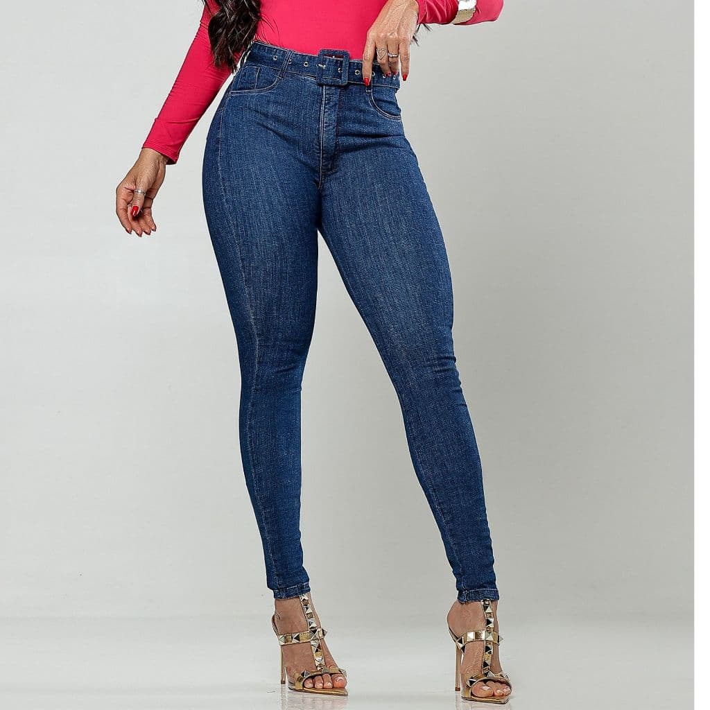 Calça Skinny Modeladora Com Cinto E Lycra Modela e Afina Cintura