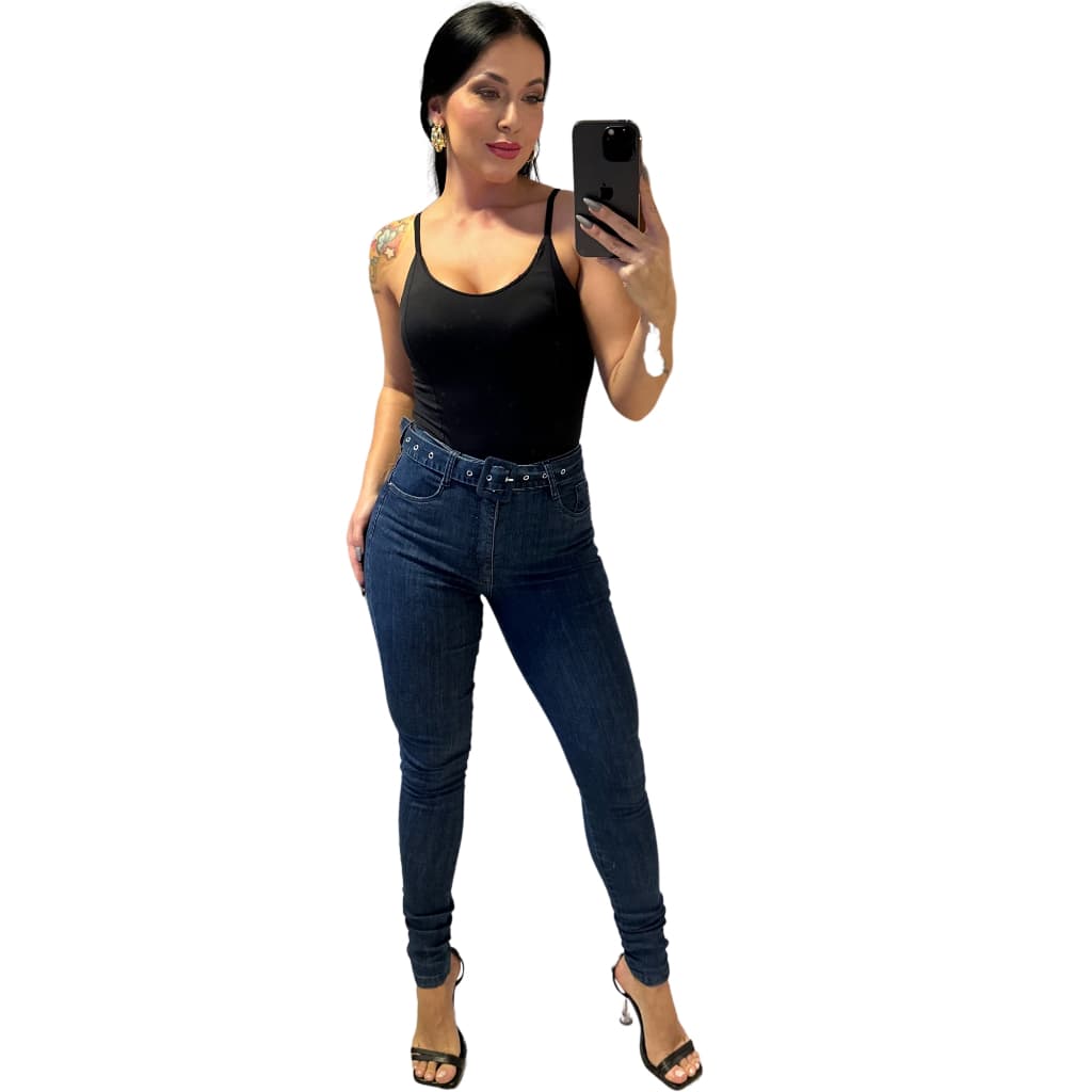 Calça Jeans Modeladora Cintura Alta Modela Cintura Com Cinto