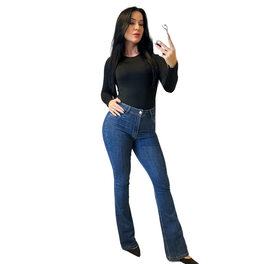 Calça Modeladora Butcut Jeans Feminina Cintura Alta Com Lycra Modeladora Estilo Flare