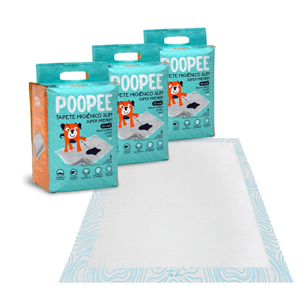 Kit 3 Tapete Higiênico Slim Grande 80X60cm Premium Toh 30 Unidades Poopee