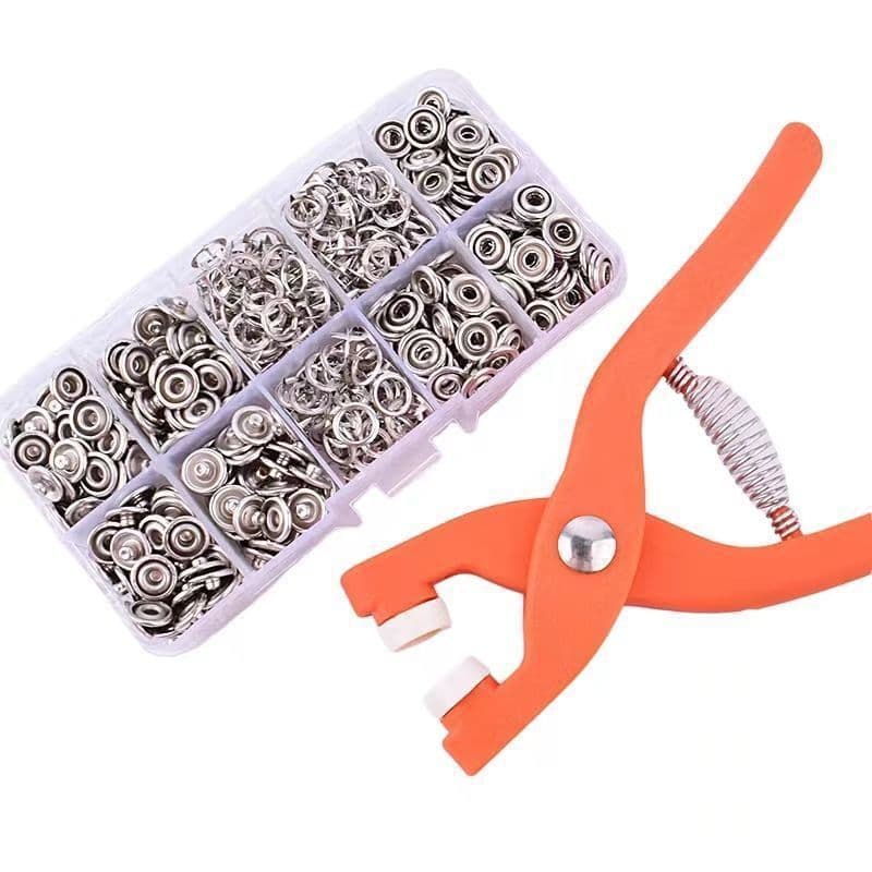 Kit 100 Botões De Pressão Encaixes Fixador Alicate Conjunto