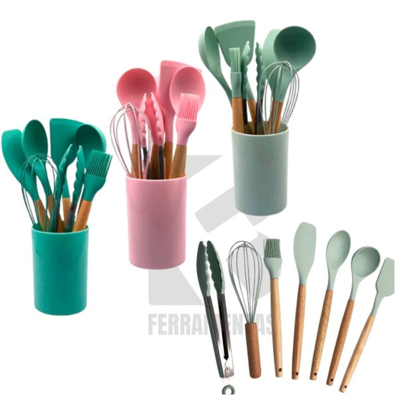 Kit Conjunto de Utensilios Silicone 8 Peças Resistente Talher de Cozinha Fratelli várias cores