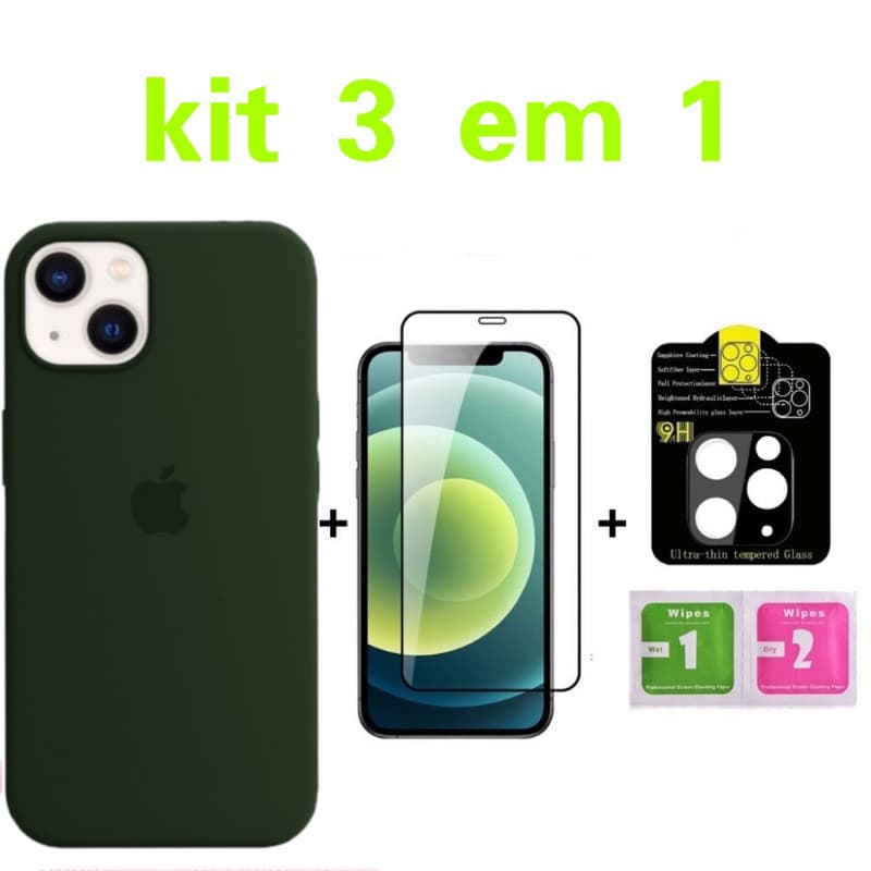 Kit 3em1 Proteção Completa Para iPhone 13  13pro 13promax Normal Linha Premium - Capa + Película 3D + Película de Câmera