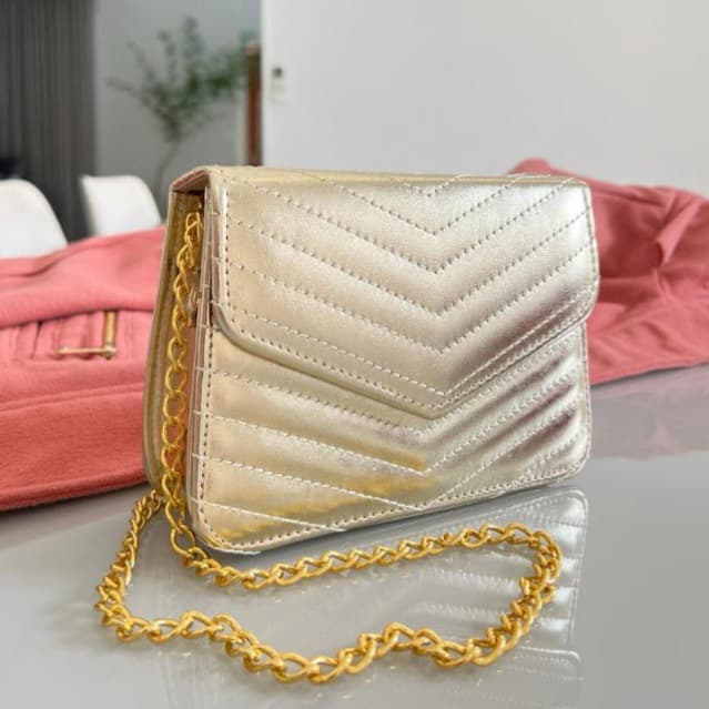 Bolsa Festa Casamento Pequena Bordada Elegante Impecável Alça Corrente
