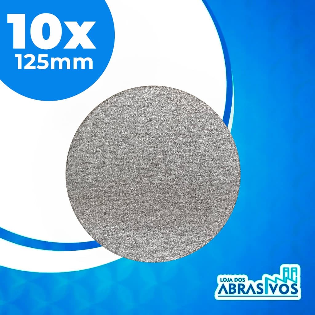 Kit 10 Un Disco Lixa Velcro 125mm 5" KSSECO sem Furo Grão 36 a 1200 Costado Papel p/ Metal, Plástico