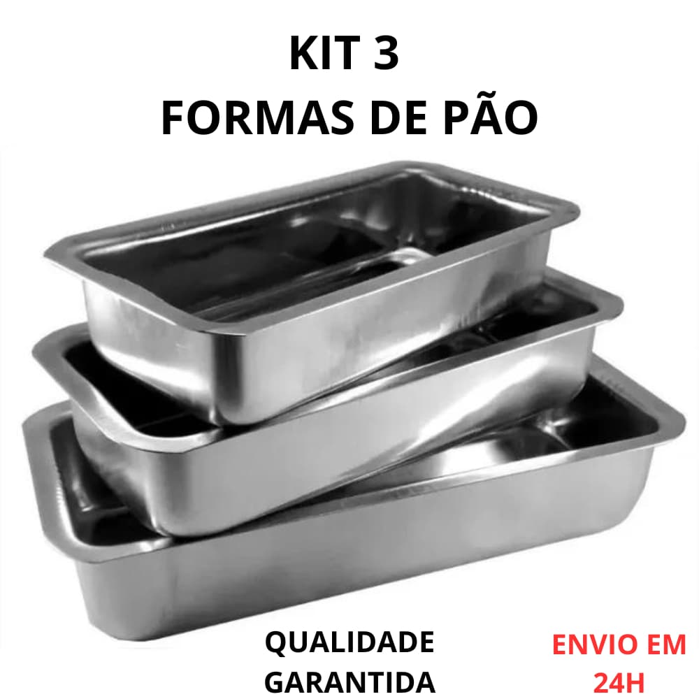 Kit 3 Formas de Pão Ingles Assadeiras Retangular de Alumínio Reforçado