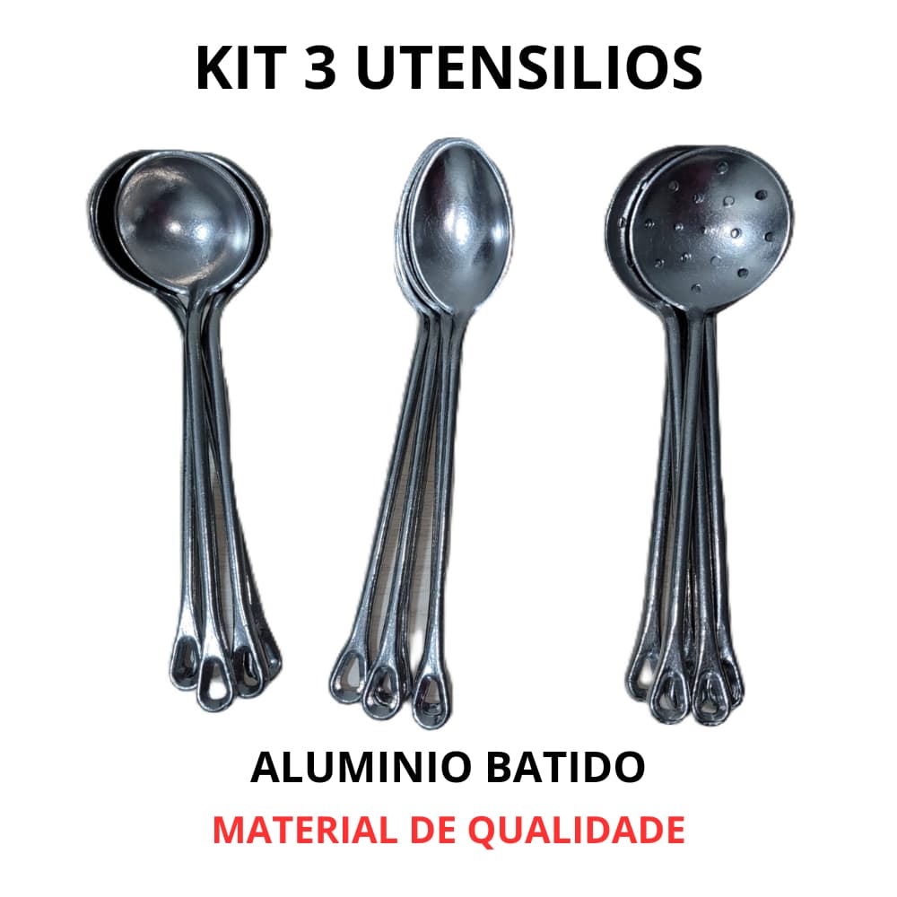 Kit de Utensílios de Cozinha em Alumínio Colher, Concha e Escumadeira 30cm ALUMINIO FUNDIDO GROSSO