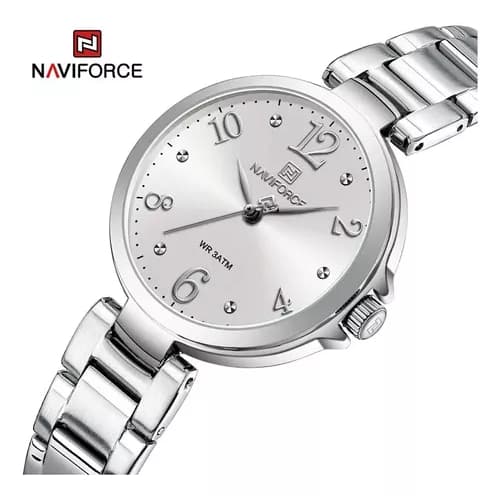 Relógio de pulso feminino Naviforce, pulseira de aço inoxidável, impermeável, quartzo, Original