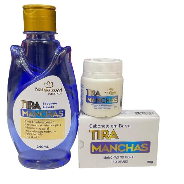 Kit Tira Manchas com Creme, Sabonete em Barra e Líquido NatyFlora 3 Unidades