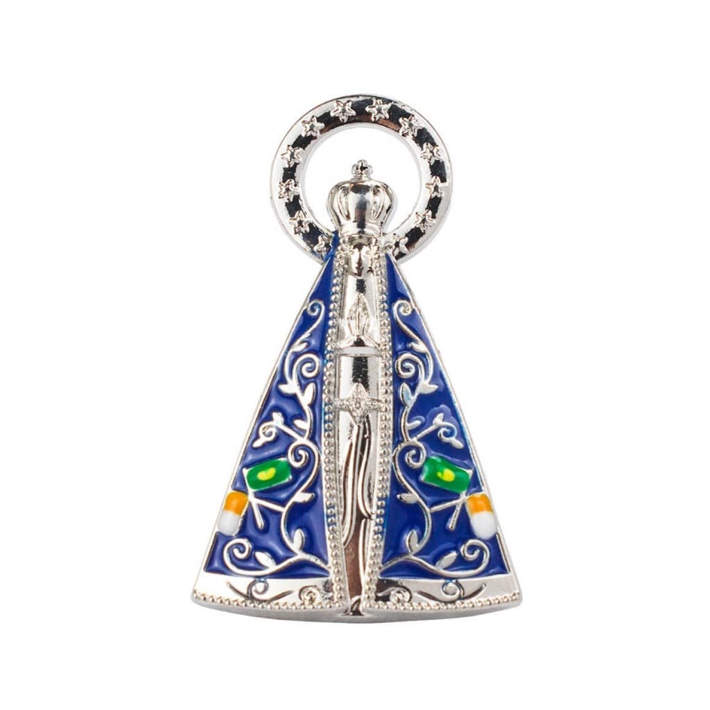 Broche Nossa Senhora Aparecida Prateada Aura 3cm