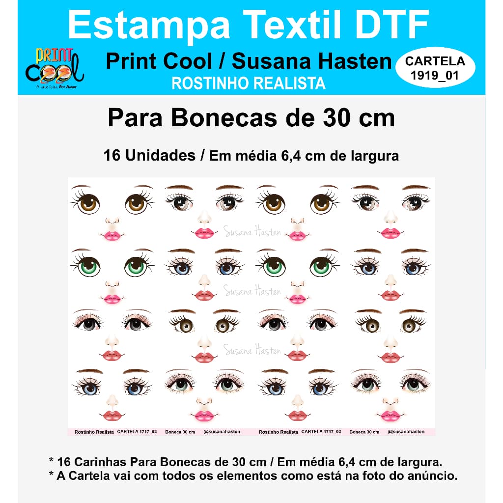 Carinha Para Boneca De Pano Realista, Aplique Dtf, Pacote Com Carinhas Modelos Variados Para Bonecas De 50  e 30 Cm