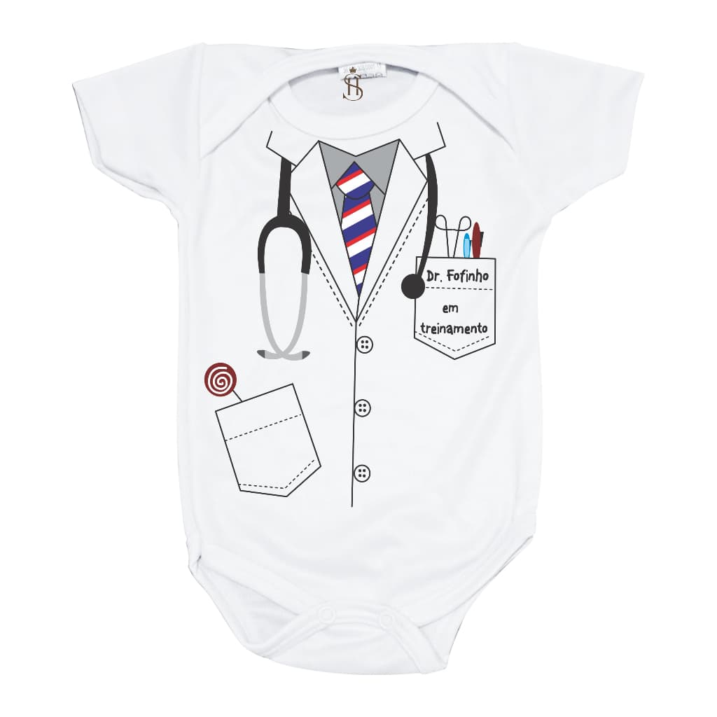 Body Infantil Bebê Estampa Profissão Doutor Fofinho Médico Baby