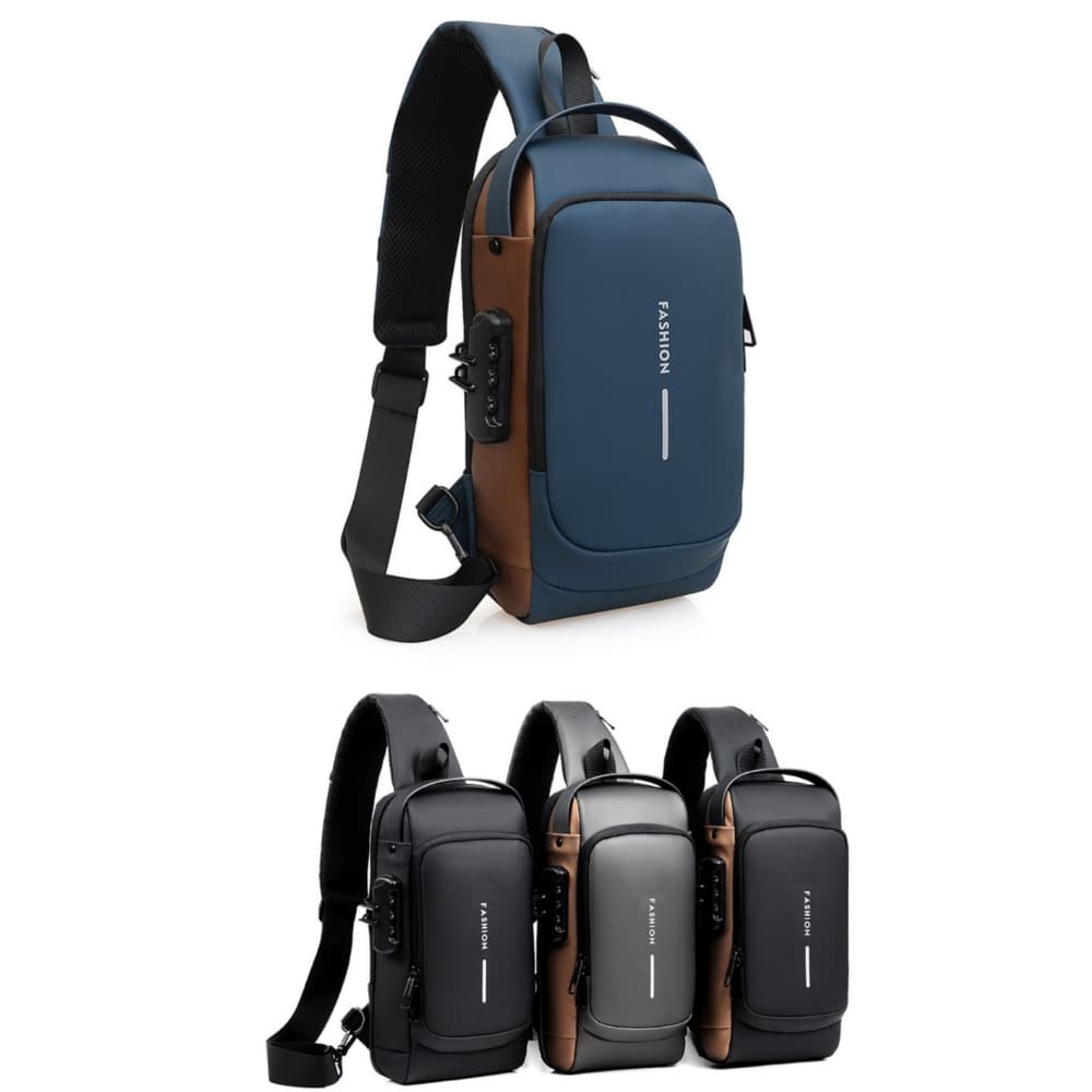 Bolsa de Ombro Transversal Compacta Unilateral USB Trava de Código Á prova d'água