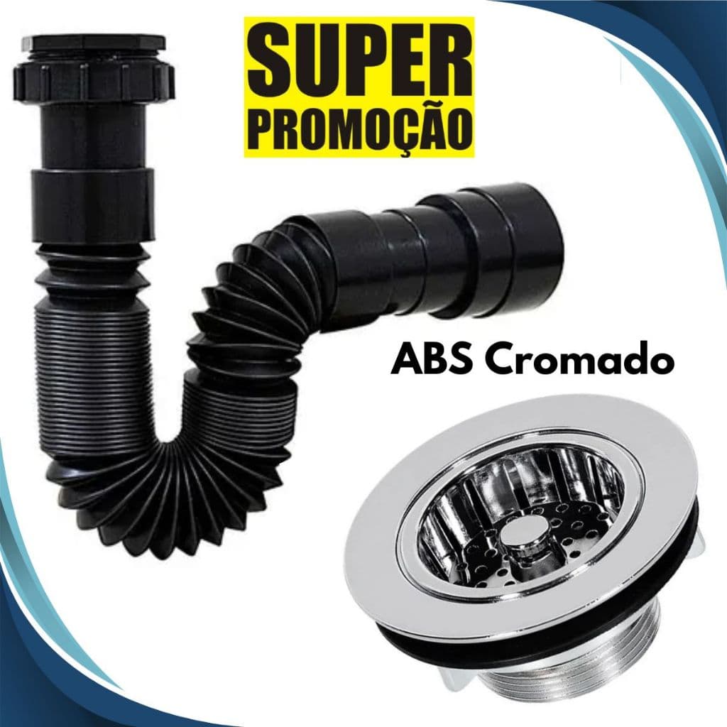 Sifão Sanfonado Ajustável Preto + Válvula Pia Cozinha Americana Abs PVC Cromado Cifao Black Preta Válvula 3 1/2 1.1/2''