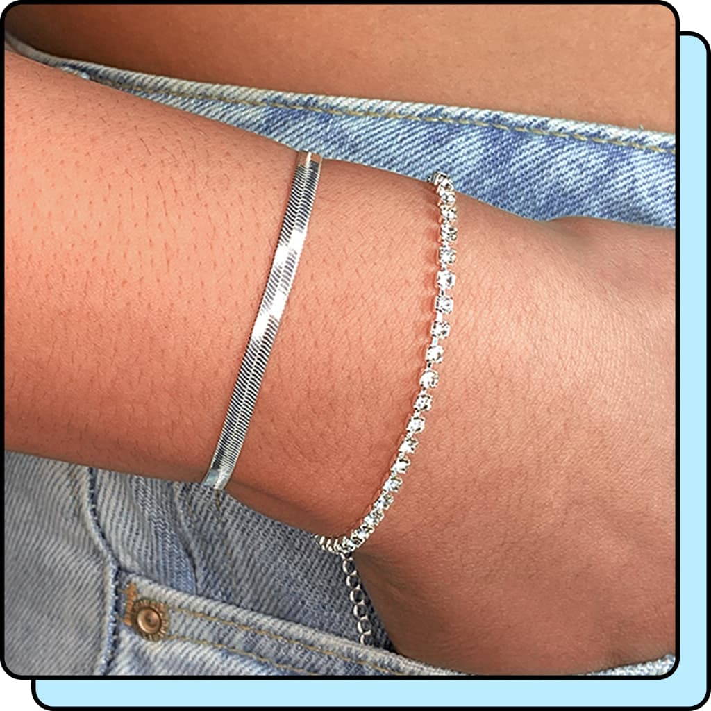 Kit 2 Pulseiras Feminina Fio Laminado Pulseira Feminina Prata 925 Riviera Banhada