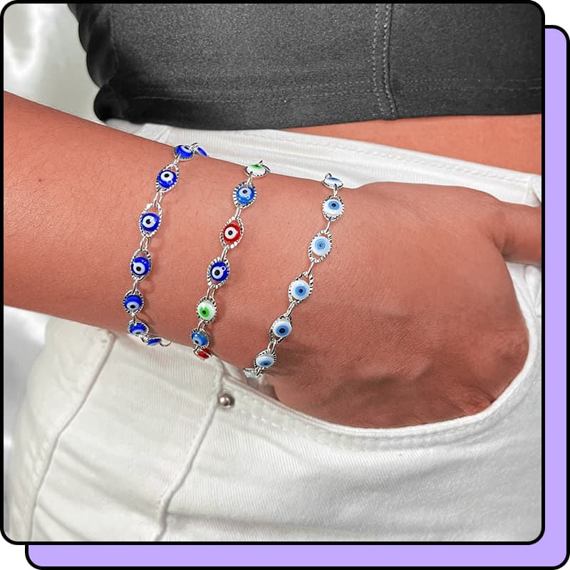 Pulseira Olho Grego Prata 925 Feminina Banhada Pulseiras