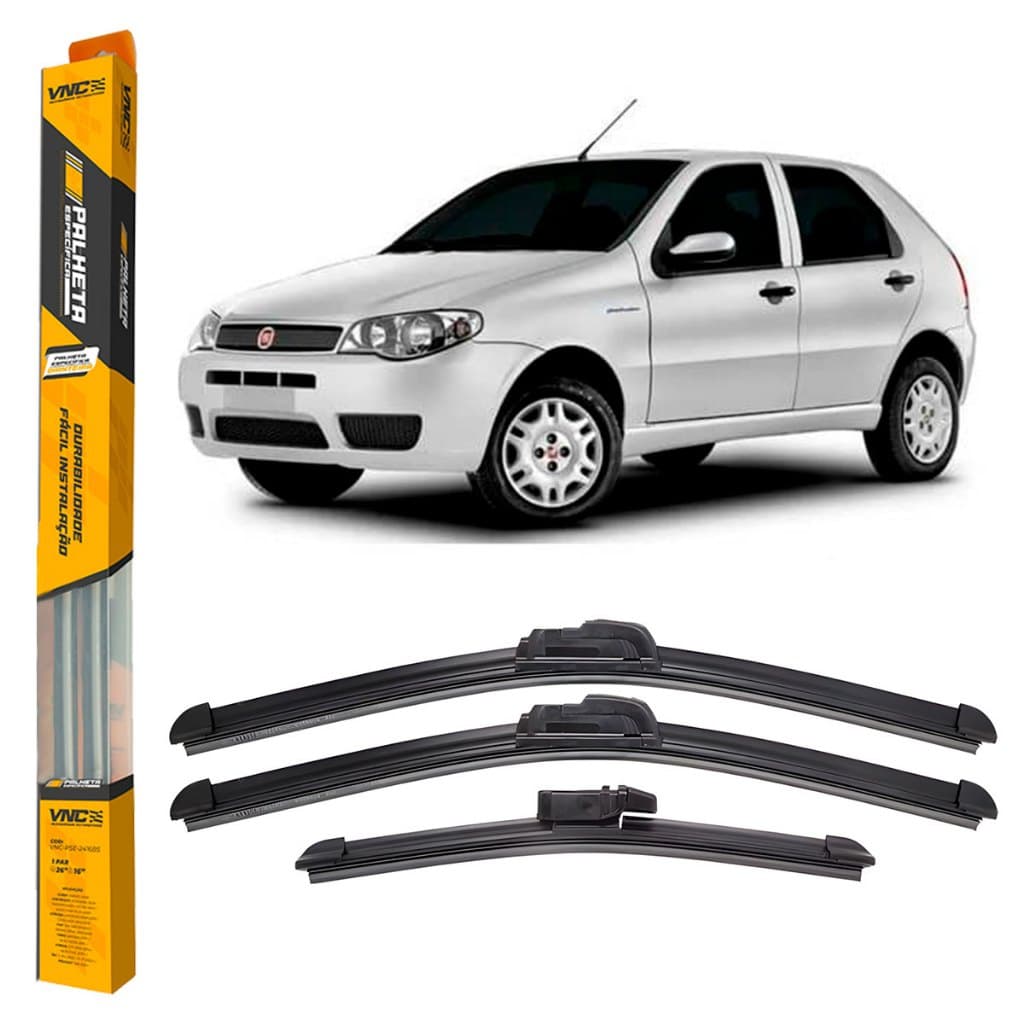 Kit 3 Palhetas Limpador De Parabrisa Dianteiro + traseiro Fiat Palio G3 / G4 2004 2005 2006 2007 2008 2009 2010 2011 201