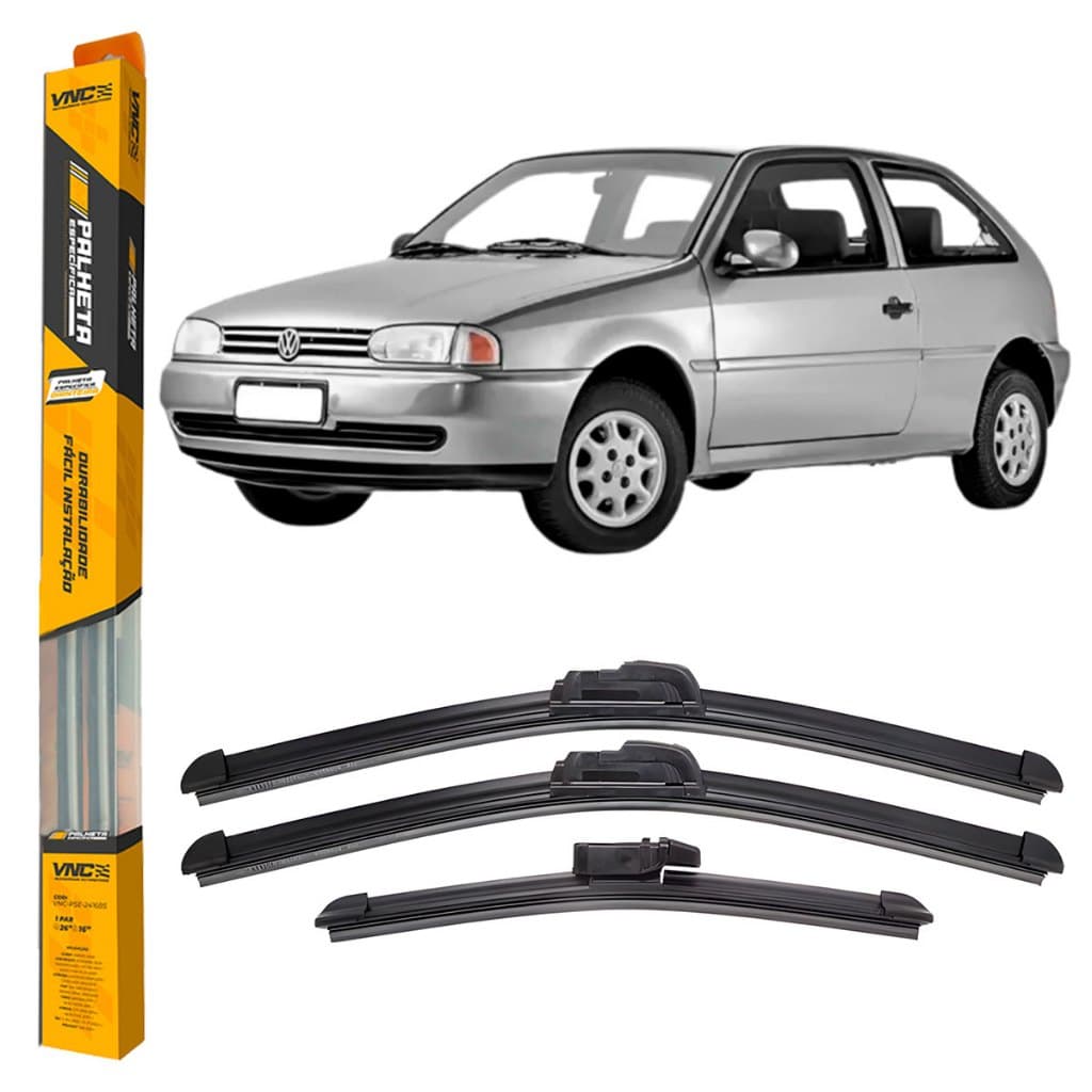 Kit de 3 Palhetas para Limpador de Parabrisa Dianteiro + traseiro para Vw Gol Bola G2 1995 Até 1999