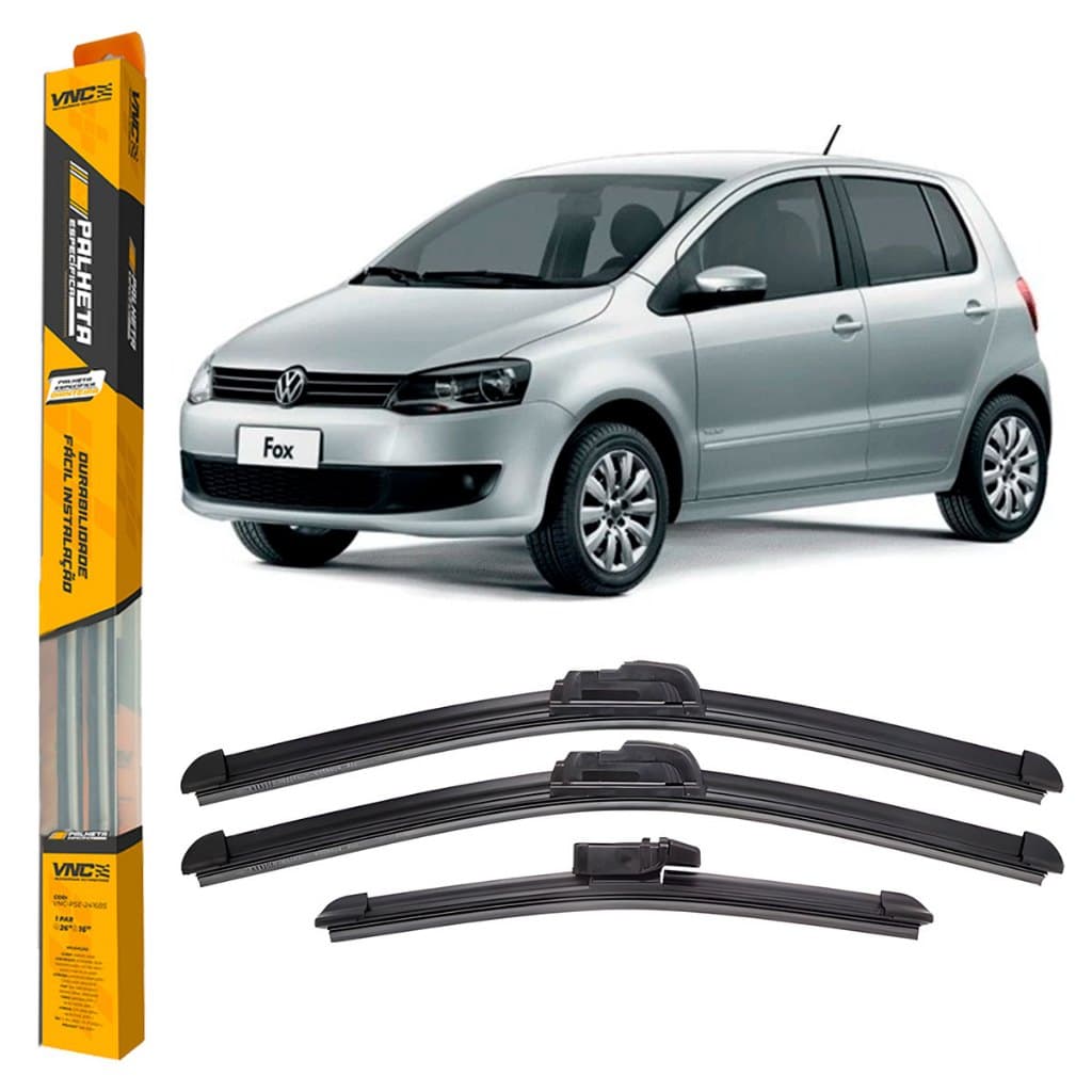 Kit de 3 Palhetas para Limpador de Parabrisa Dianteiro + traseiro para Vw Fox 2003 Até 2009